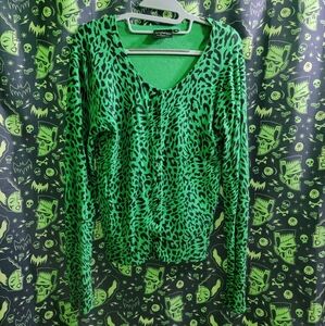 Living Dead Souls Green Leopard Print Cardigan
